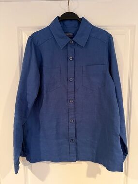 Women’s Pendleton 100% Linen Blue  Button-Up Blouse size Small